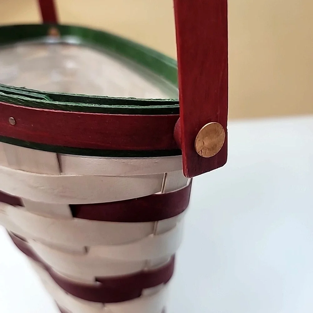 Longaberger Happy Holidays White/Red & Green Door/Flower Basket + Plastic Liner